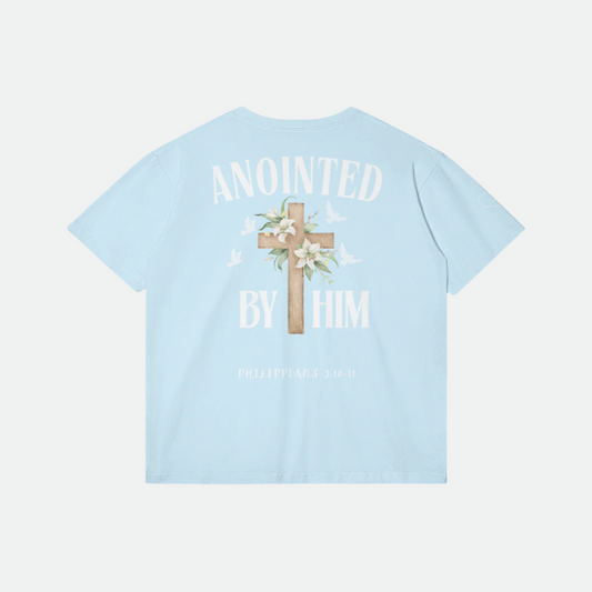 ANOINTED BY HIM -Flowered Cross- (Light Blue)